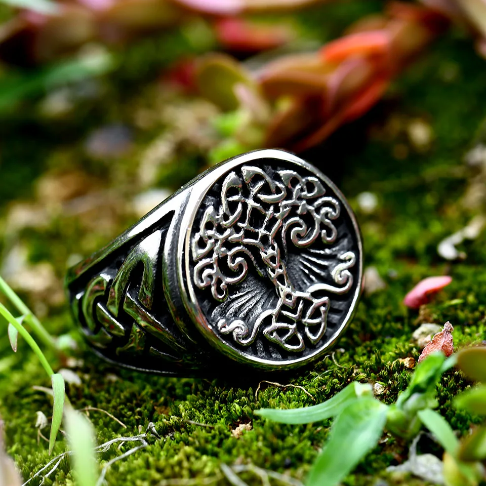 Stainless Steel Tree of Life Signet Ring Classic Men Viking Amulet Rings Nordic Jewelry BR8-732