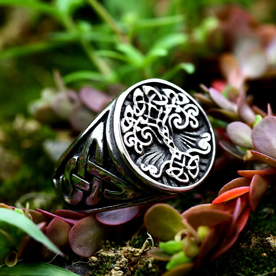 Stainless Steel Tree of Life Signet Ring Classic Men Viking Amulet Rings Nordic Jewelry BR8-732