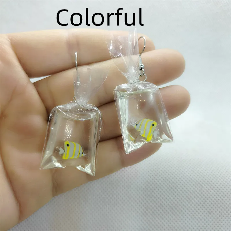 Yungqi Cartoon Kawaii Resin Goldfish Imitation Water Bag Shape Charms Earrings Funny Water Pouch Drop Earring Jewelry Brincos