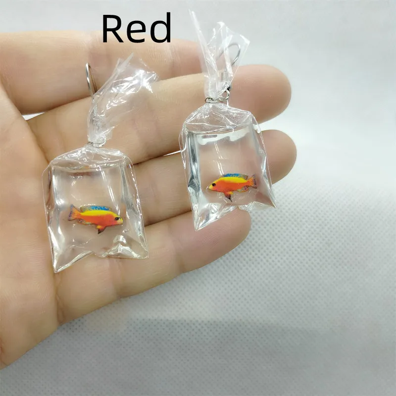 Yungqi Cartoon Kawaii Resin Goldfish Imitation Water Bag Shape Charms Earrings Funny Water Pouch Drop Earring Jewelry Brincos