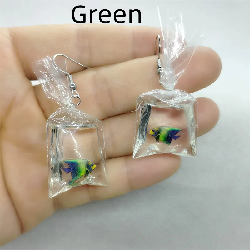 Yungqi Cartoon Kawaii Resin Goldfish Imitation Water Bag Shape Charms Earrings Funny Water Pouch Drop Earring Jewelry Brincos