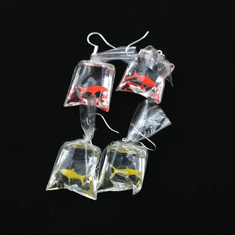 Yungqi Cartoon Kawaii Resin Goldfish Imitation Water Bag Shape Charms Earrings Funny Water Pouch Drop Earring Jewelry Brincos