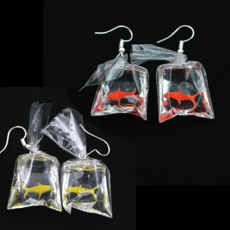 Yungqi Cartoon Kawaii Resin Goldfish Imitation Water Bag Shape Charms Earrings Funny Water Pouch Drop Earring Jewelry Brincos