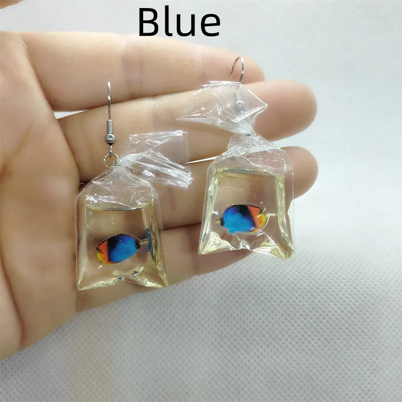 Yungqi Cartoon Kawaii Resin Goldfish Imitation Water Bag Shape Charms Earrings Funny Water Pouch Drop Earring Jewelry Brincos