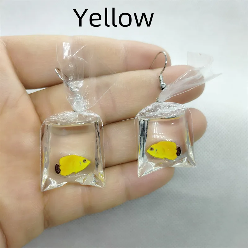 Yungqi Cartoon Kawaii Resin Goldfish Imitation Water Bag Shape Charms Earrings Funny Water Pouch Drop Earring Jewelry Brincos