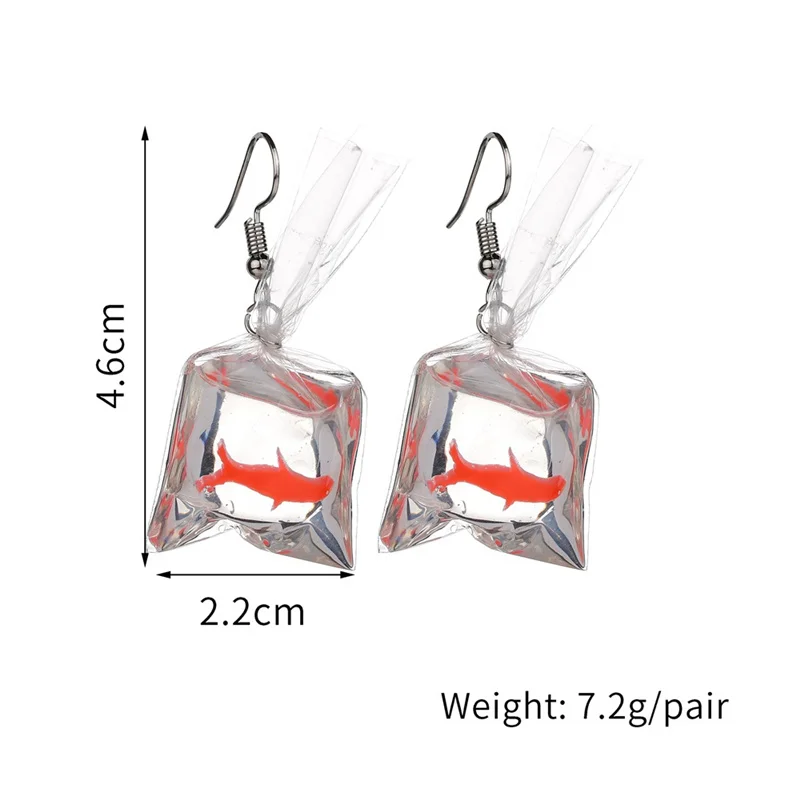 Yungqi Cartoon Kawaii Resin Goldfish Imitation Water Bag Shape Charms Earrings Funny Water Pouch Drop Earring Jewelry Brincos