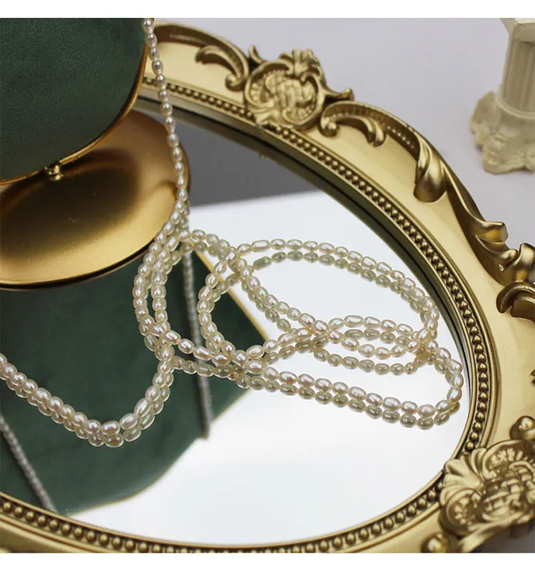 HENGSHENG Long Chain Necklace For Women Freshwater Natural Baroque Pearls Necklace 4-6mm Rice Shape Beads Vintage Sweater Chain
