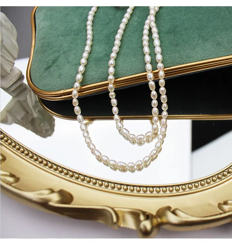 HENGSHENG Long Chain Necklace For Women Freshwater Natural Baroque Pearls Necklace 4-6mm Rice Shape Beads Vintage Sweater Chain