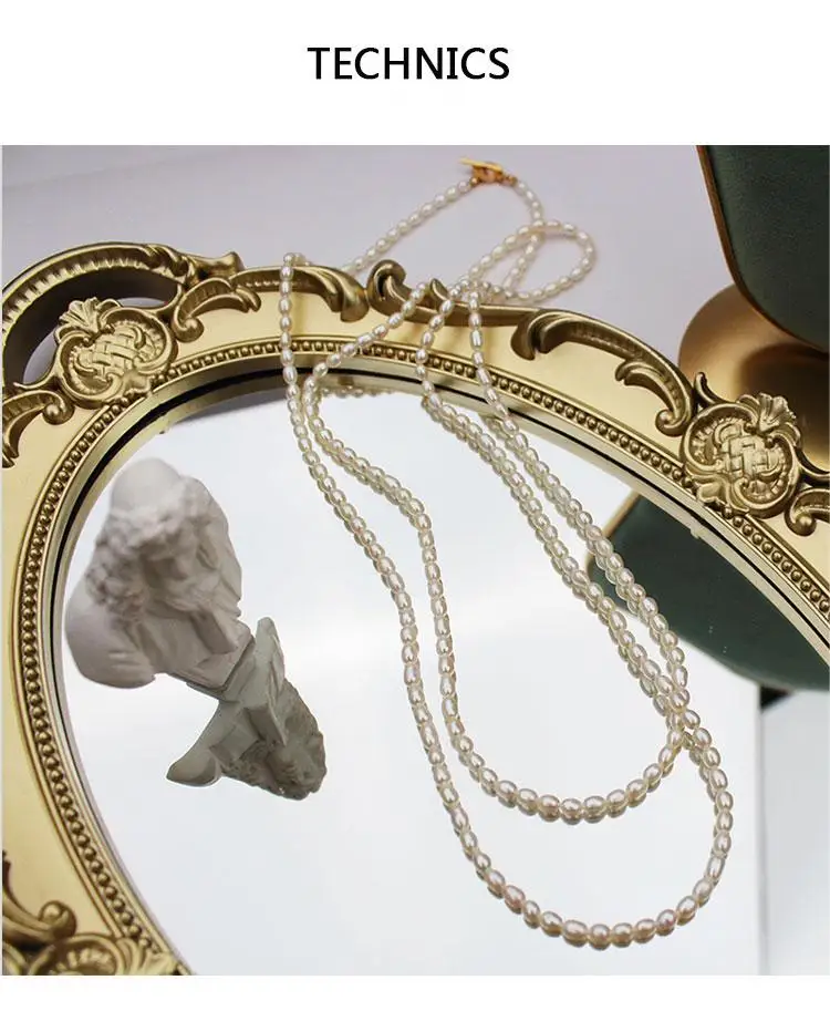 HENGSHENG Long Chain Necklace For Women Freshwater Natural Baroque Pearls Necklace 4-6mm Rice Shape Beads Vintage Sweater Chain
