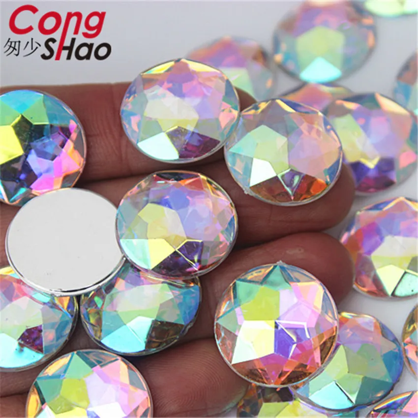 Cong Shao 20pcs 20mm Colorful Acrylic Rhinestone Round Flat Back Beads Crystal Stones DIY Costume Jewelry Crafts Scrapbook ZZ751