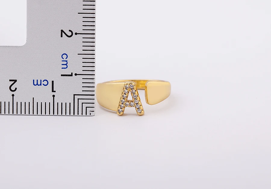 Fashion Chunky Wide Hollow A-Z Letter Gold Color Adjustable Opening Ring Initials Name Alphabet Female Party Wedding Jewelry
