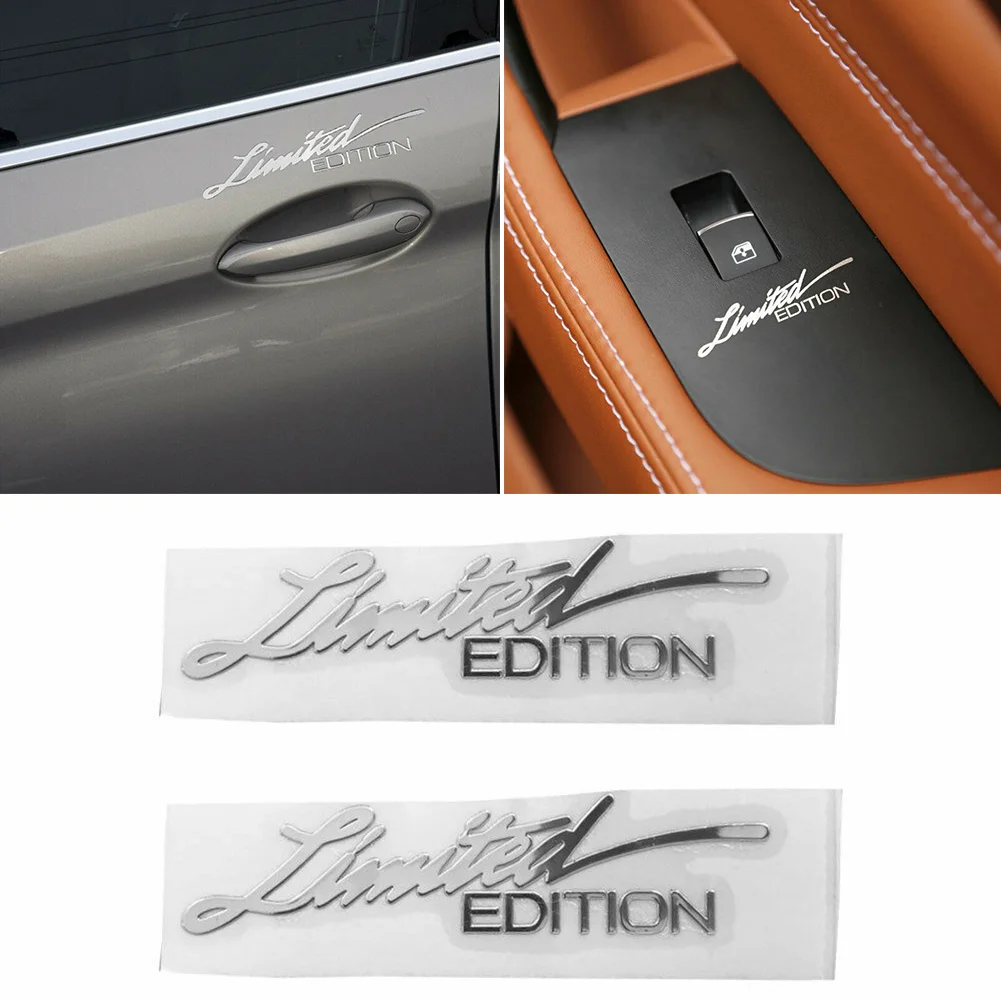 2Pcs Limited Edition Logo Emblem Badge Metal Sticker Decals Silver Car Exterior Interior Sticker Accessories Motorcycle Decal