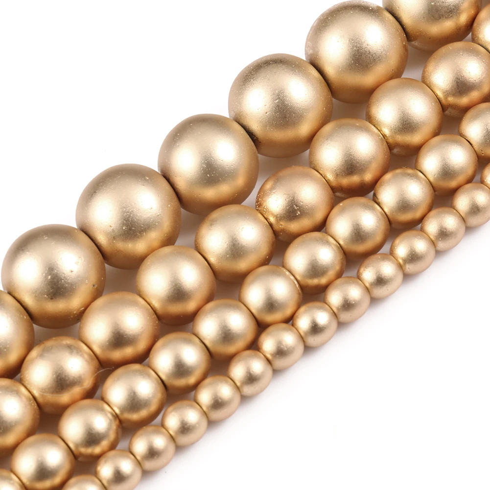 Natural Stone Dull Matte Light Gold Color Hematite Beads Round Loose Mineral Beads Jewelry Making Diy Bracelet 2/3/4/6/8mm