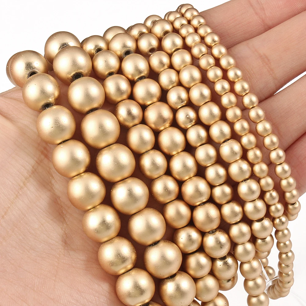 Natural Stone Dull Matte Light Gold Color Hematite Beads Round Loose Mineral Beads Jewelry Making Diy Bracelet 2/3/4/6/8mm