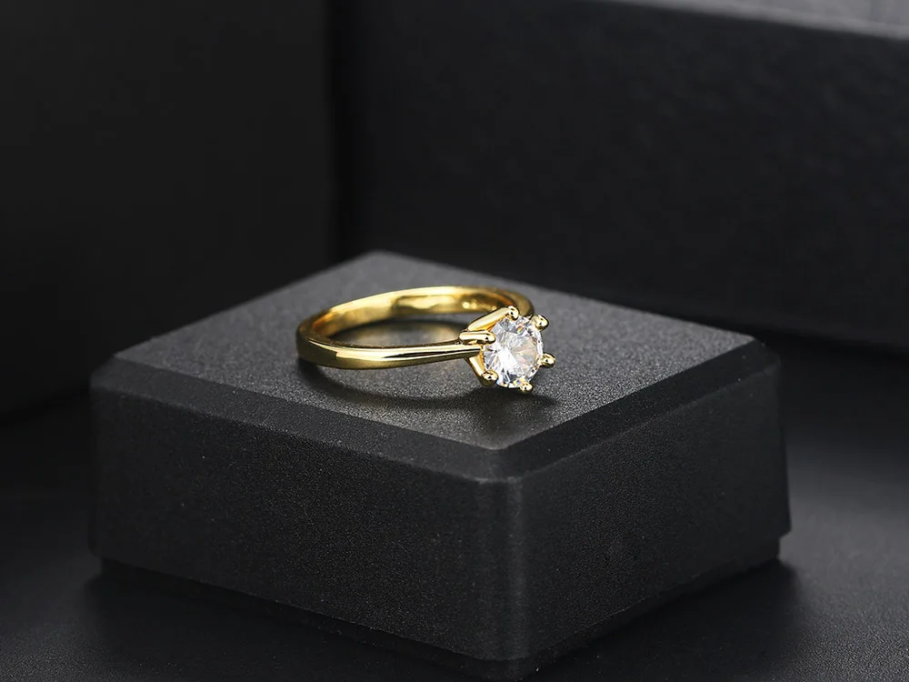 ZHOUYANG Wedding Rings For Women Classic Forever Perfect Cut 1 Carat Zircon Rose Gold Color 6 Claws Gift Wholesale Jewelry R013