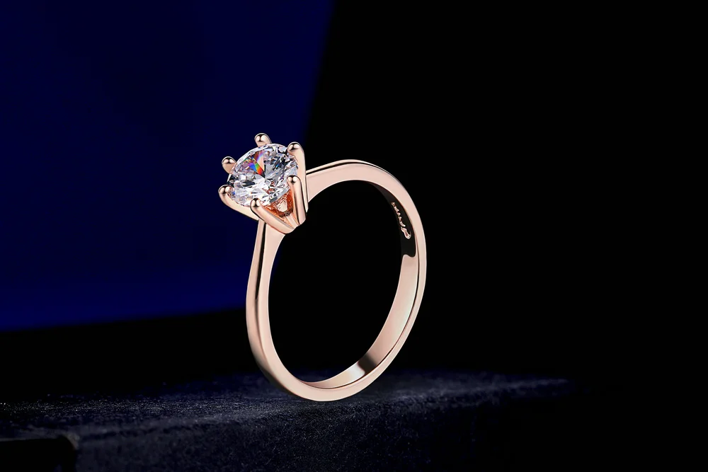 ZHOUYANG Wedding Rings For Women Classic Forever Perfect Cut 1 Carat Zircon Rose Gold Color 6 Claws Gift Wholesale Jewelry R013