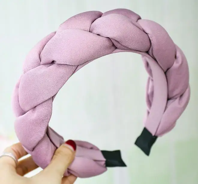 Winter/Autumn Women Thick Braids Headband Solid Adults Headdress Silk Fabric Padded Hairband Wide Hair Hoop Women Hair Ornament