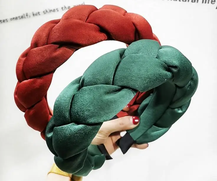 Winter/Autumn Women Thick Braids Headband Solid Adults Headdress Silk Fabric Padded Hairband Wide Hair Hoop Women Hair Ornament
