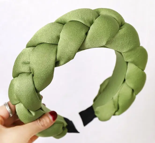 Winter/Autumn Women Thick Braids Headband Solid Adults Headdress Silk Fabric Padded Hairband Wide Hair Hoop Women Hair Ornament