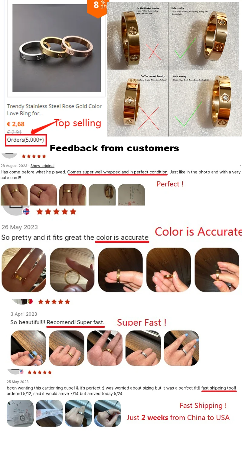Trendy Stainless Steel Rose Gold Color Love Ring for Women Men Couple CZ Crystal Rings Luxury Brand Jewelry Wedding Gift