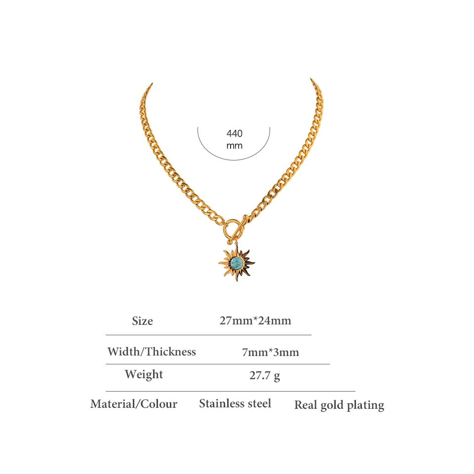 Yhpup Exquisite Sun Flower Pendant Necklace Stainless Steel Golden 18 K Chain Choker Women Necklace Bijoux Femme Accessories