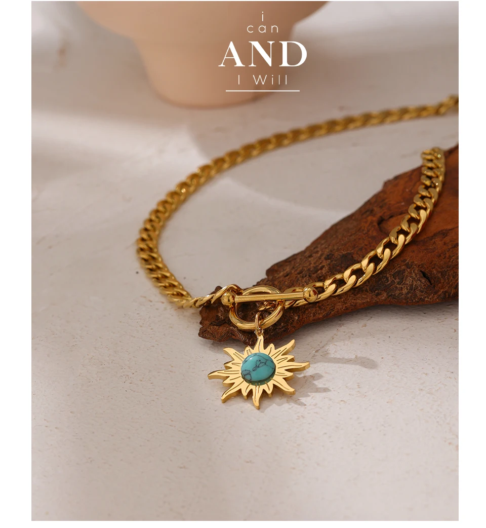 Yhpup Exquisite Sun Flower Pendant Necklace Stainless Steel Golden 18 K Chain Choker Women Necklace Bijoux Femme Accessories