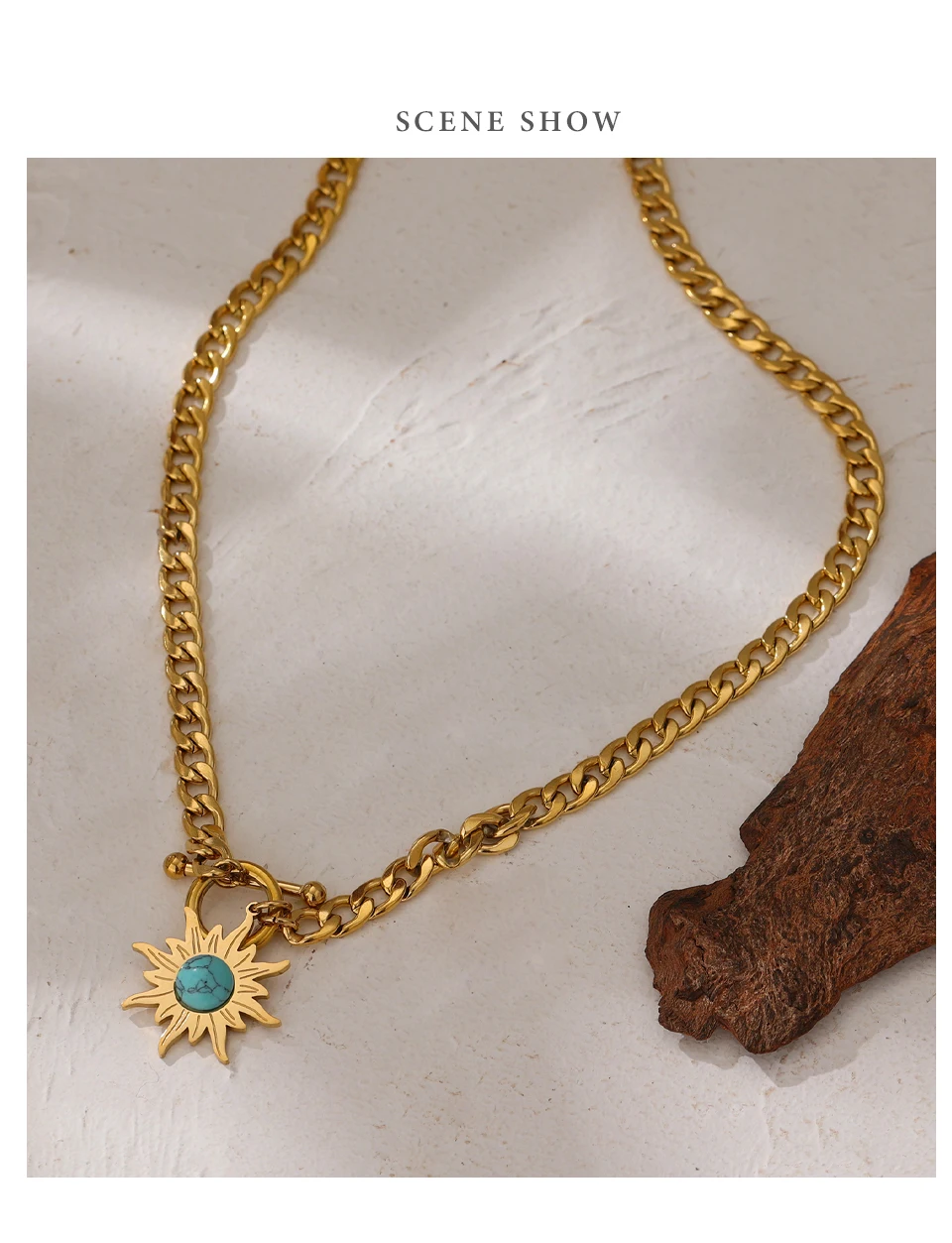 Yhpup Exquisite Sun Flower Pendant Necklace Stainless Steel Golden 18 K Chain Choker Women Necklace Bijoux Femme Accessories