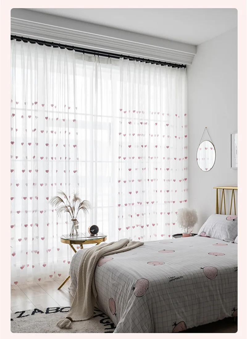 Modern Children Cartoon 3D Heart Sheer Tulle Girls Bedroom Curtains For Finished Living Room Drapes Custom Panel Curtain Cortina
