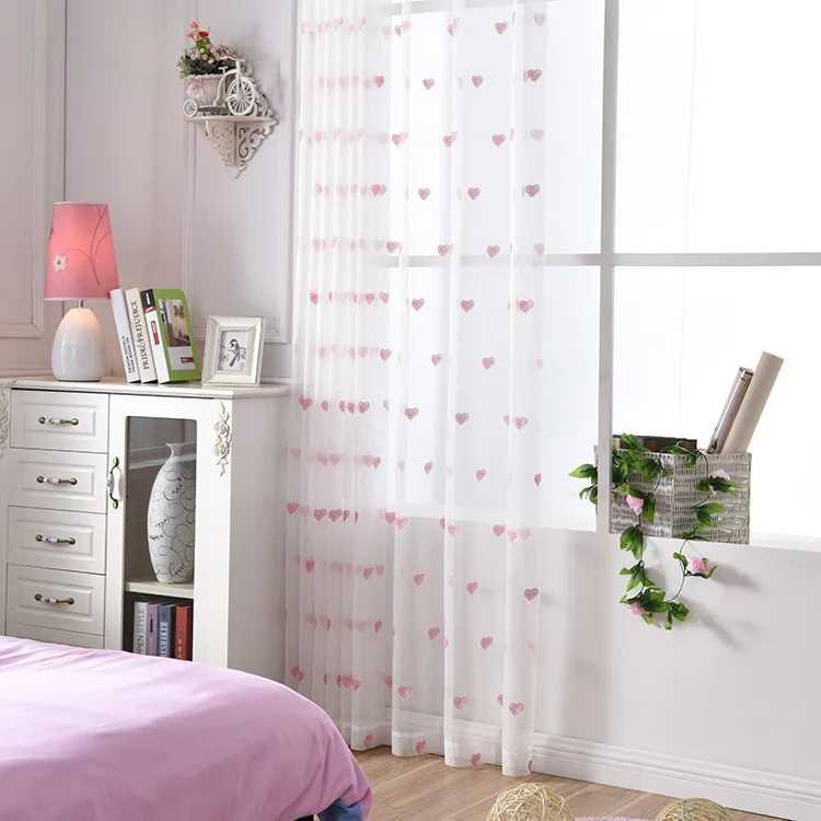 Modern Children Cartoon 3D Heart Sheer Tulle Girls Bedroom Curtains For Finished Living Room Drapes Custom Panel Curtain Cortina