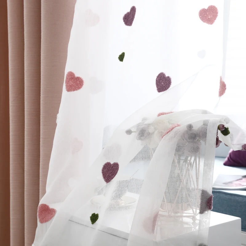 Modern Children Cartoon 3D Heart Sheer Tulle Girls Bedroom Curtains For Finished Living Room Drapes Custom Panel Curtain Cortina
