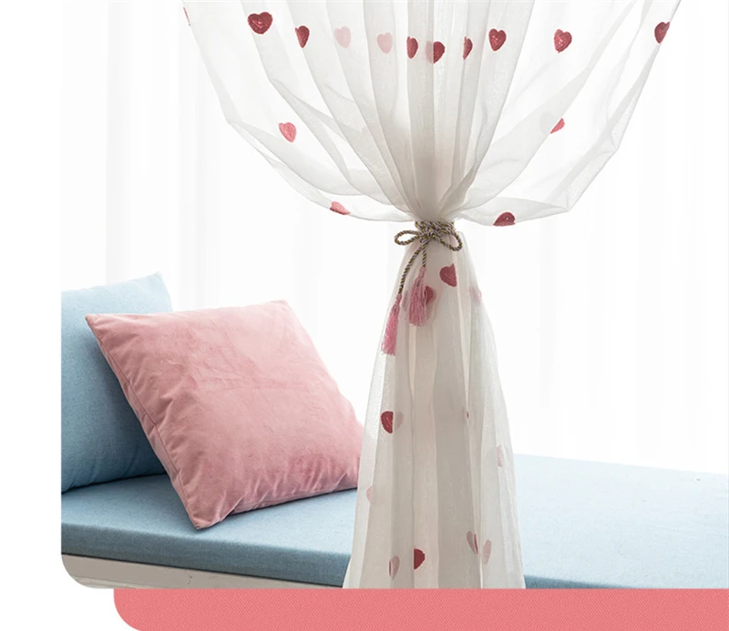 Modern Children Cartoon 3D Heart Sheer Tulle Girls Bedroom Curtains For Finished Living Room Drapes Custom Panel Curtain Cortina