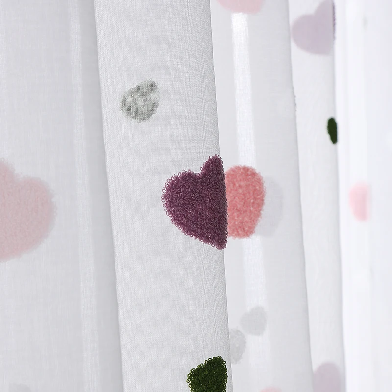Modern Children Cartoon 3D Heart Sheer Tulle Girls Bedroom Curtains For Finished Living Room Drapes Custom Panel Curtain Cortina