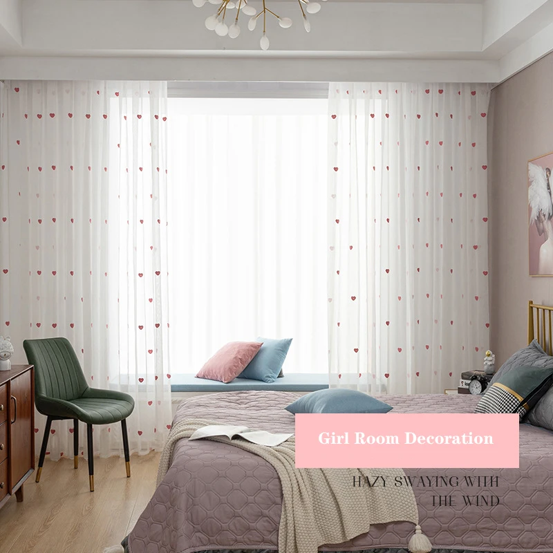 Modern Children Cartoon 3D Heart Sheer Tulle Girls Bedroom Curtains For Finished Living Room Drapes Custom Panel Curtain Cortina