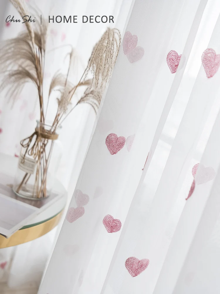 Modern Children Cartoon 3D Heart Sheer Tulle Girls Bedroom Curtains For Finished Living Room Drapes Custom Panel Curtain Cortina