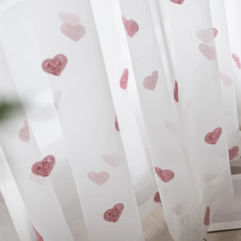 Modern Children Cartoon 3D Heart Sheer Tulle Girls Bedroom Curtains For Finished Living Room Drapes Custom Panel Curtain Cortina