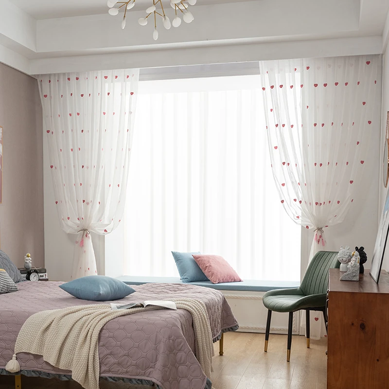 Modern Children Cartoon 3D Heart Sheer Tulle Girls Bedroom Curtains For Finished Living Room Drapes Custom Panel Curtain Cortina