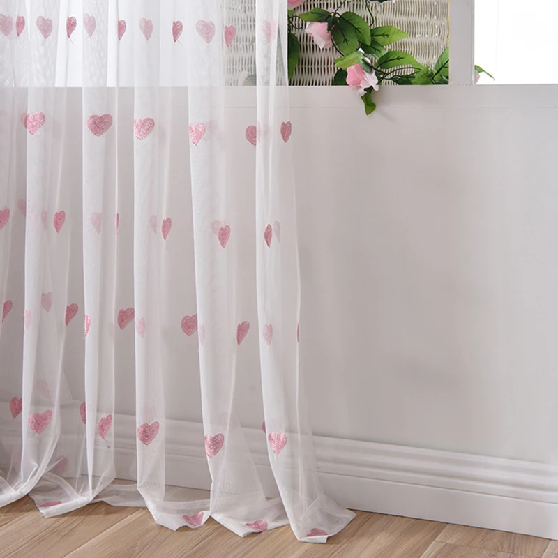 Modern Children Cartoon 3D Heart Sheer Tulle Girls Bedroom Curtains For Finished Living Room Drapes Custom Panel Curtain Cortina