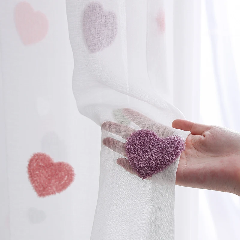Modern Children Cartoon 3D Heart Sheer Tulle Girls Bedroom Curtains For Finished Living Room Drapes Custom Panel Curtain Cortina