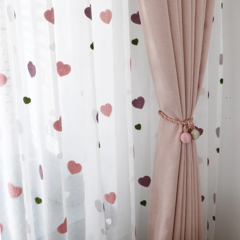 Modern Children Cartoon 3D Heart Sheer Tulle Girls Bedroom Curtains For Finished Living Room Drapes Custom Panel Curtain Cortina