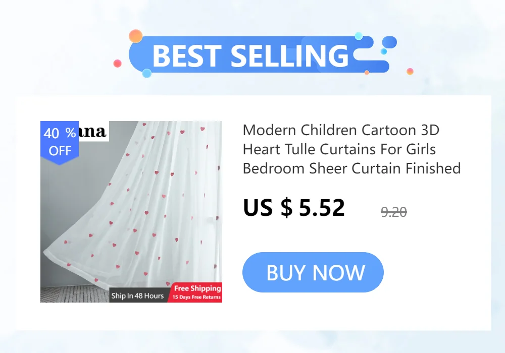 Modern Children Cartoon 3D Heart Sheer Tulle Girls Bedroom Curtains For Finished Living Room Drapes Custom Panel Curtain Cortina