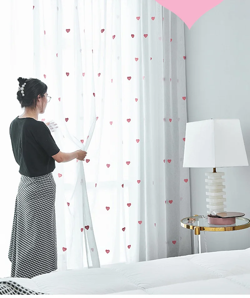 Modern Children Cartoon 3D Heart Sheer Tulle Girls Bedroom Curtains For Finished Living Room Drapes Custom Panel Curtain Cortina