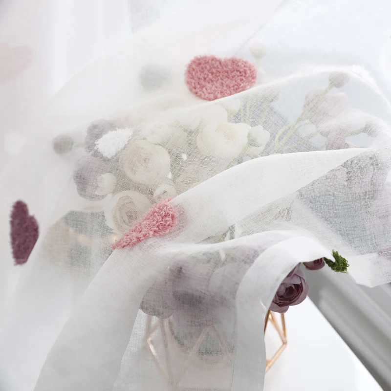 Modern Children Cartoon 3D Heart Sheer Tulle Girls Bedroom Curtains For Finished Living Room Drapes Custom Panel Curtain Cortina