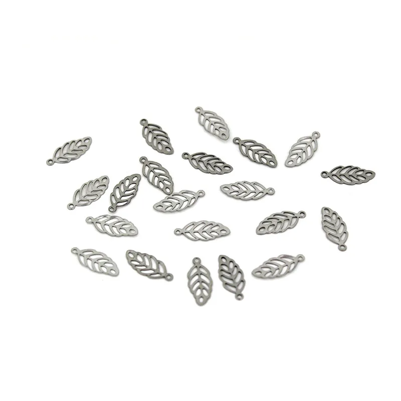50pcs Stainless Steel Hollow Out Leaf Charms Tree Leaves Pendants For Bracelet Earring Findings DIY Jewelry Accessories Parts