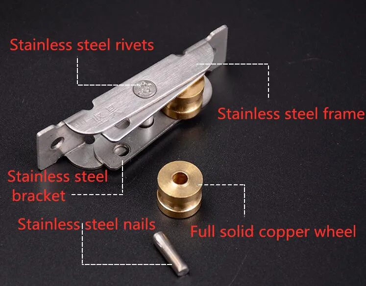 Stainless steel window pulley slot wheels silent Copper u groove track door roller casters sliding glass window Hardware fitting