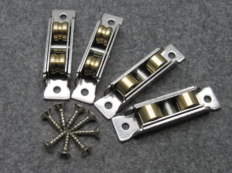 Stainless steel window pulley slot wheels silent Copper u groove track door roller casters sliding glass window Hardware fitting