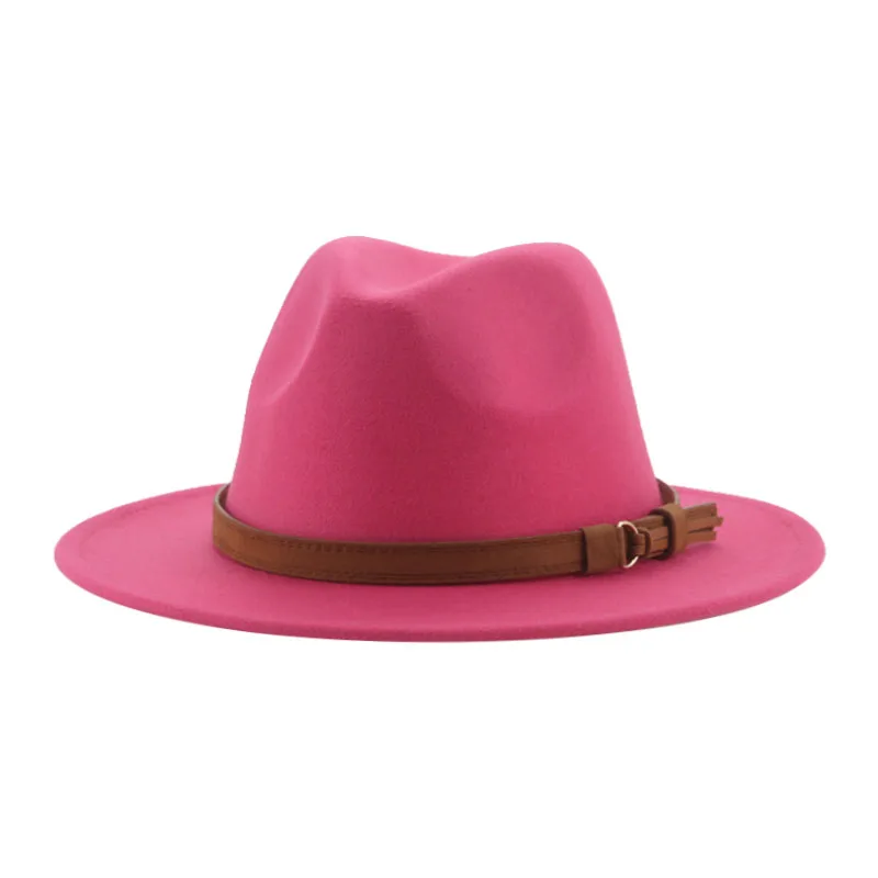 Fedora Hats for Women Men Wide Brim Solid Women Hats Band Belt Classic Formal Dress Khaki Black Winter Hats Sombreros De Mujer