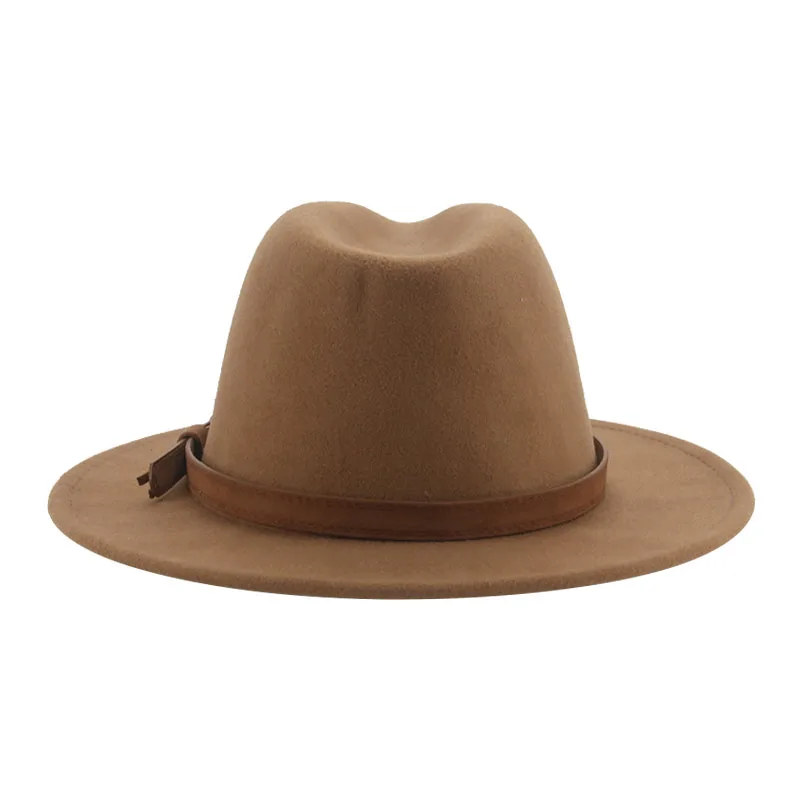 Fedora Hats for Women Men Wide Brim Solid Women Hats Band Belt Classic Formal Dress Khaki Black Winter Hats Sombreros De Mujer