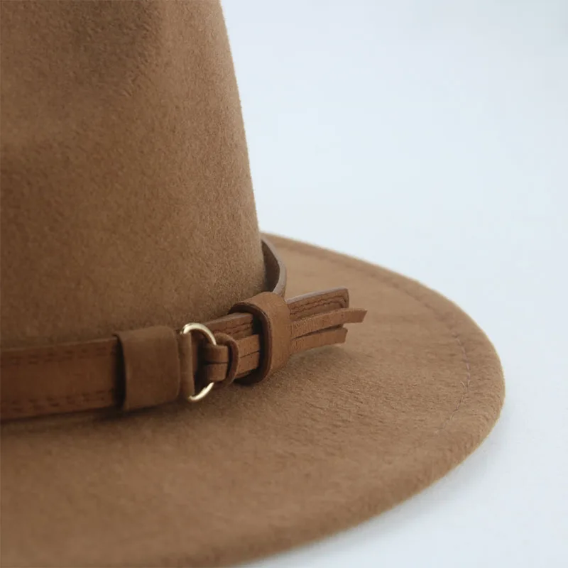 Fedora Hats for Women Men Wide Brim Solid Women Hats Band Belt Classic Formal Dress Khaki Black Winter Hats Sombreros De Mujer