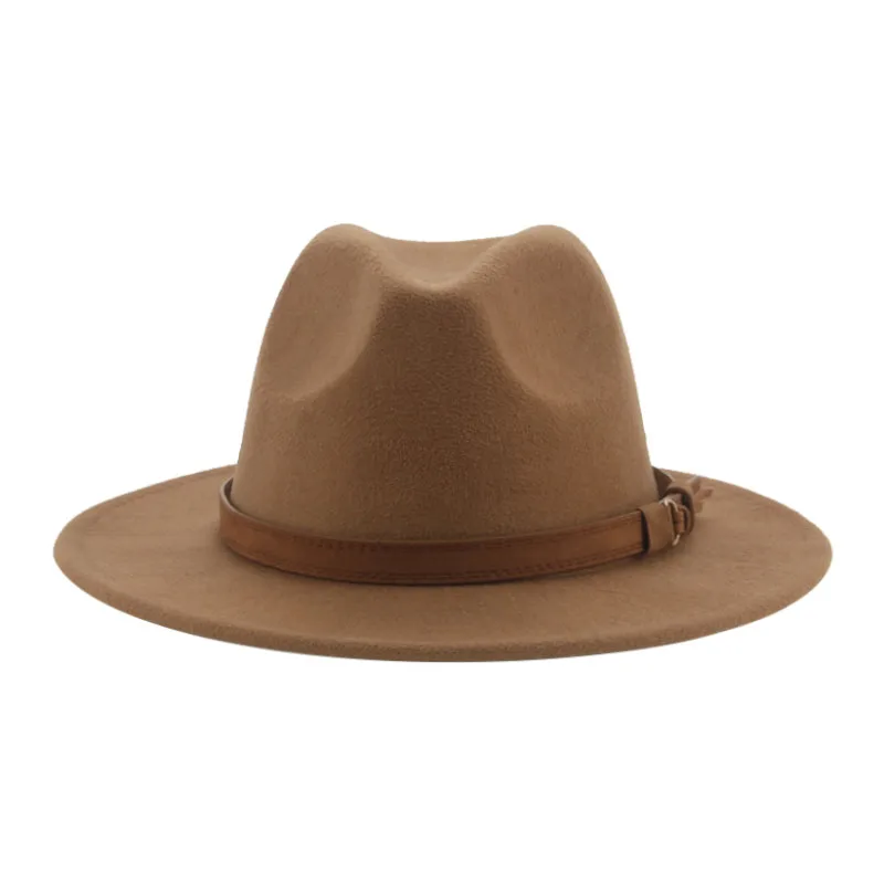 Fedora Hats for Women Men Wide Brim Solid Women Hats Band Belt Classic Formal Dress Khaki Black Winter Hats Sombreros De Mujer