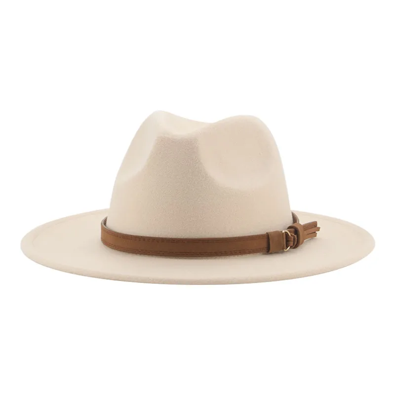 Fedora Hats for Women Men Wide Brim Solid Women Hats Band Belt Classic Formal Dress Khaki Black Winter Hats Sombreros De Mujer